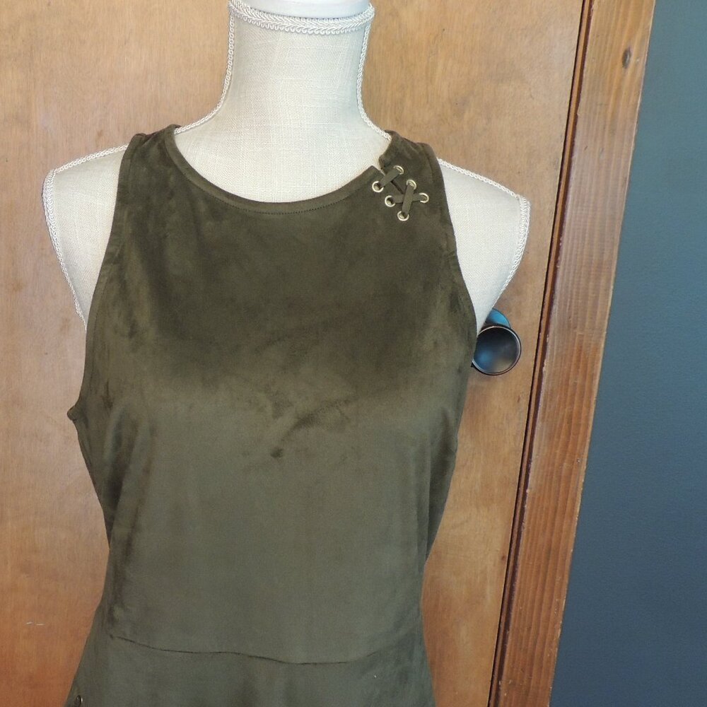 Jennifer Lopez Olive Faux Suede Lace Up Bodycon Midi Dress Size 10